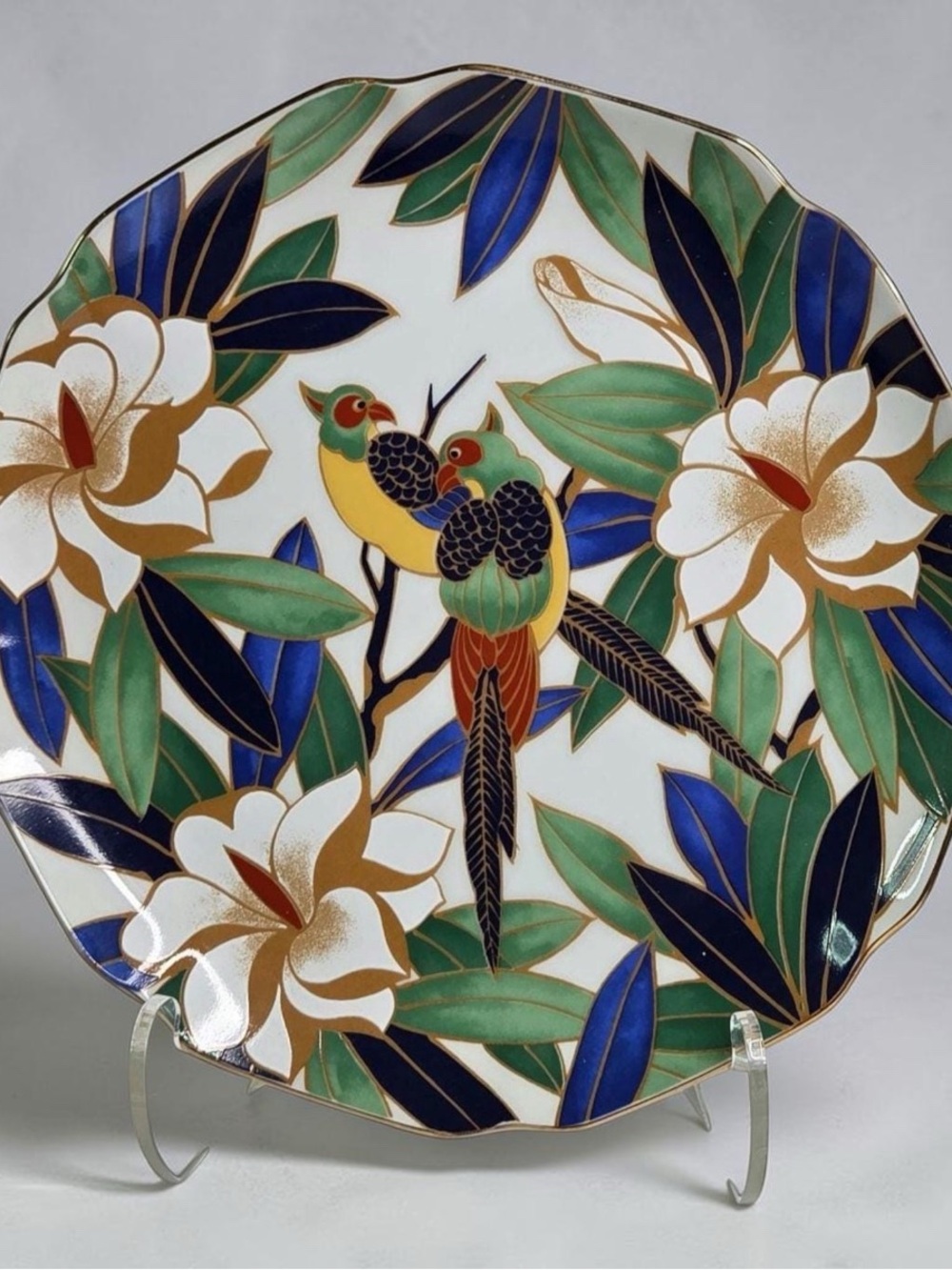 Vintage Asian Porcelain Floral & Bird Decorative Plate